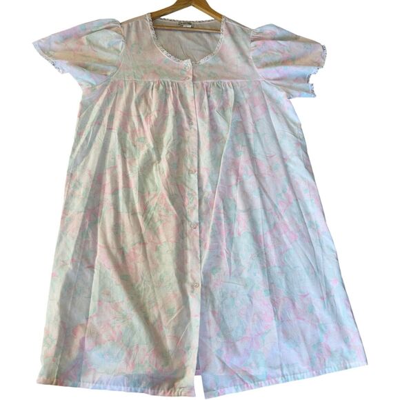 Vintage Plus Size Nightgown 2XL Lace Trim Floral Button Up Short Sleeve Granny - Picture 4 of 16